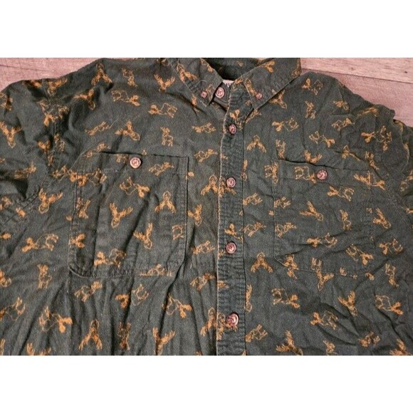 Duluth Trading Flannel Green Stag Relaxed Fit Untucked Button Down Shirt 2XLT - Picture 2 of 7